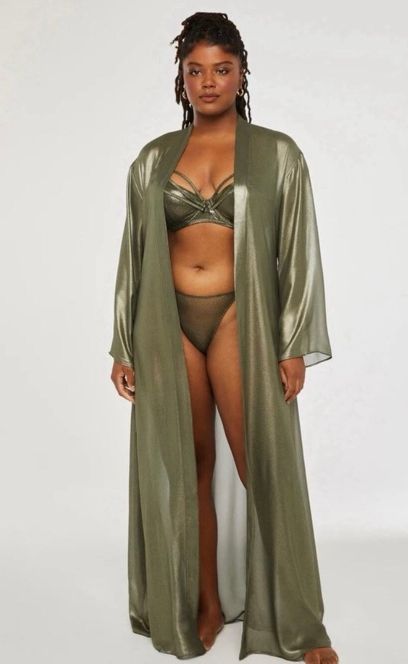 Savage X Fenty Metallic Olive Green Sexy Lightweight Full Length Robe XS/S